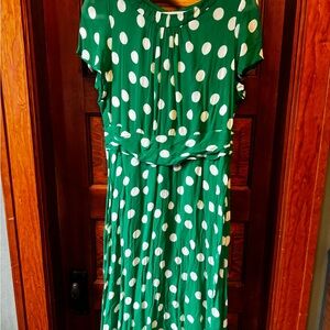 Boden Green and White Polka Dot Midi Dress